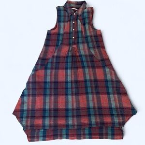 Anthropologie Isabella Sinclair Tillie Plaid Shirt Dress Blue Pink Sleeveless(S)